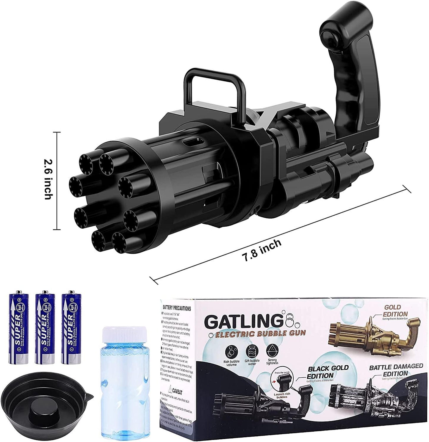 Bubble Gun- 8 Hole Automatic Gatling Bubble Gun Blower Maker, with 3 Batteries and Bubble Water(Assorted Color)