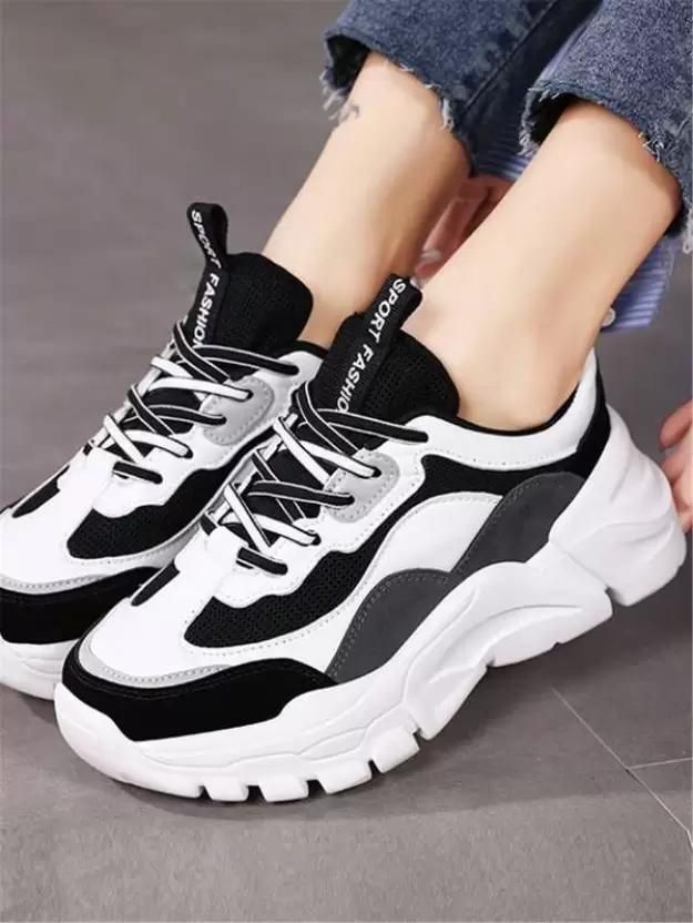 SUSON Women's White-Black Synthetic Leather Sneakers Shoes