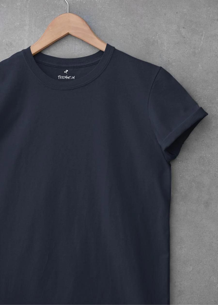 Teeshut Navy Blue Mens Solid Half Sleeves T-shirt