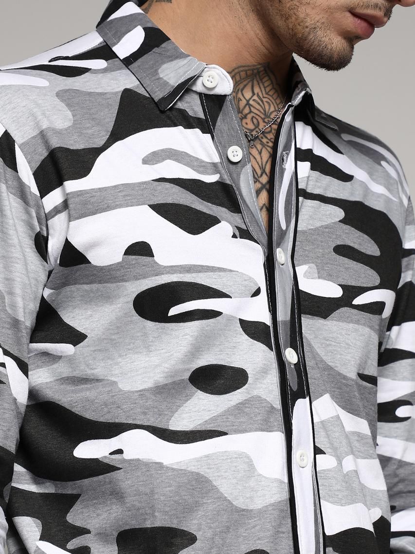 Campus Sutra Men's Grey Camouflage Shirt