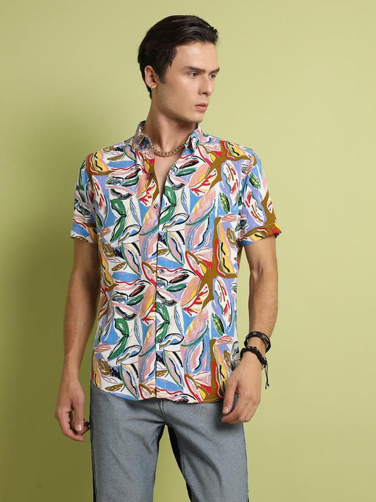 Campus Sutra Men's Rayon Abstract Foliage Shirt