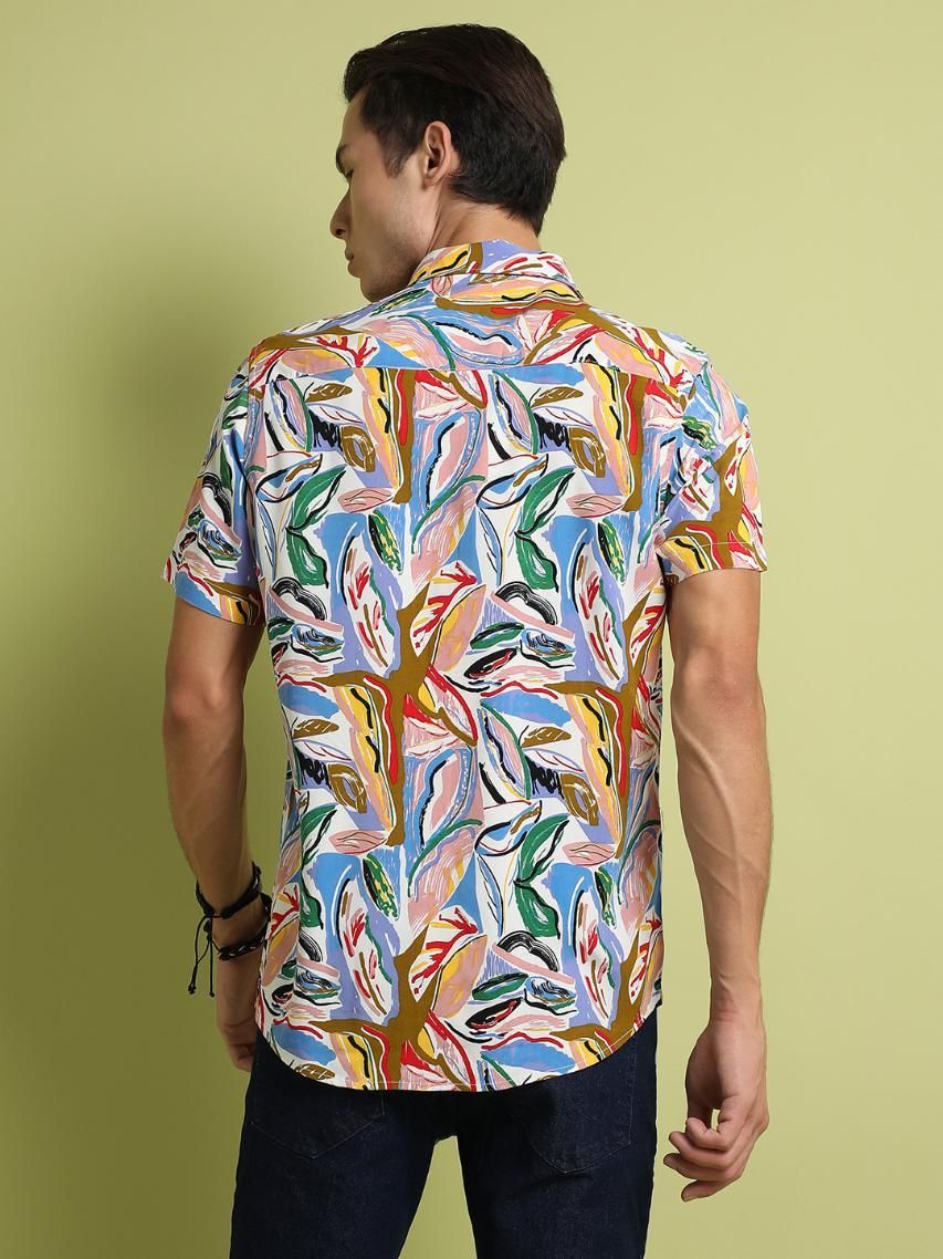 Campus Sutra Men's Rayon Abstract Foliage Shirt