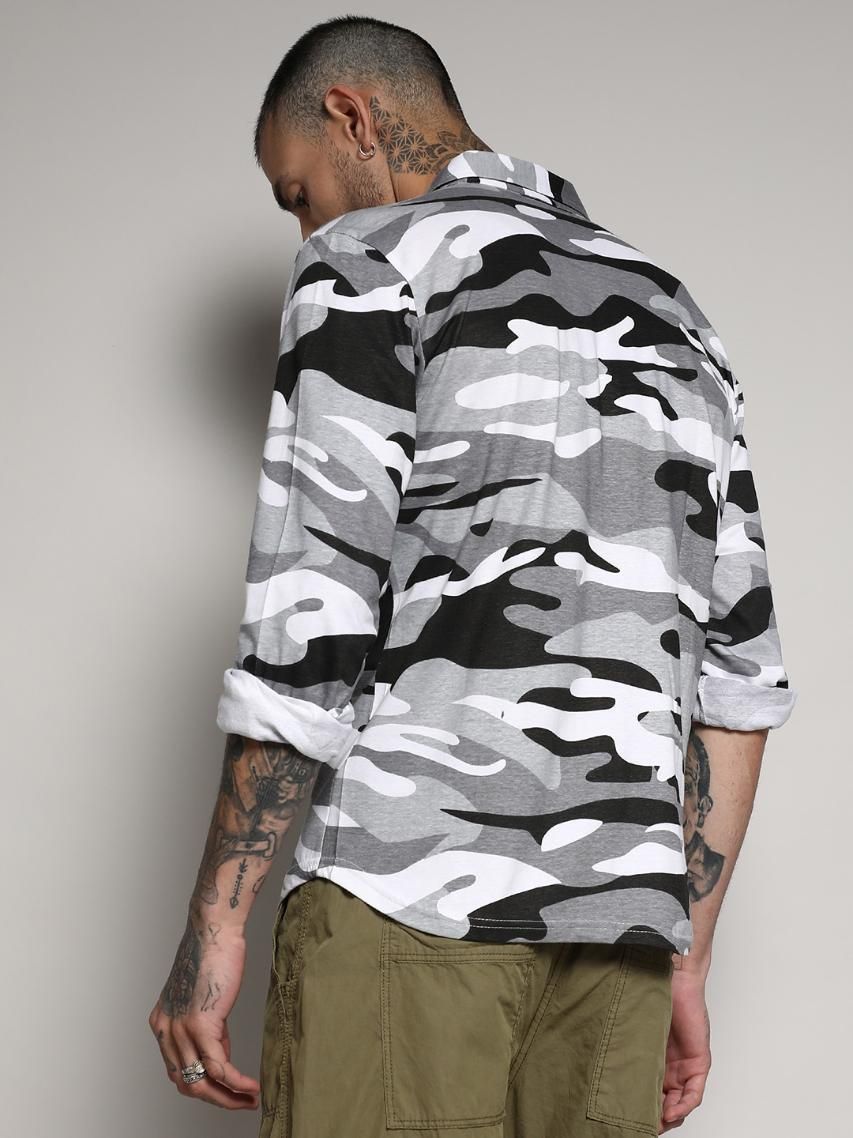 Campus Sutra Men's Grey Camouflage Shirt