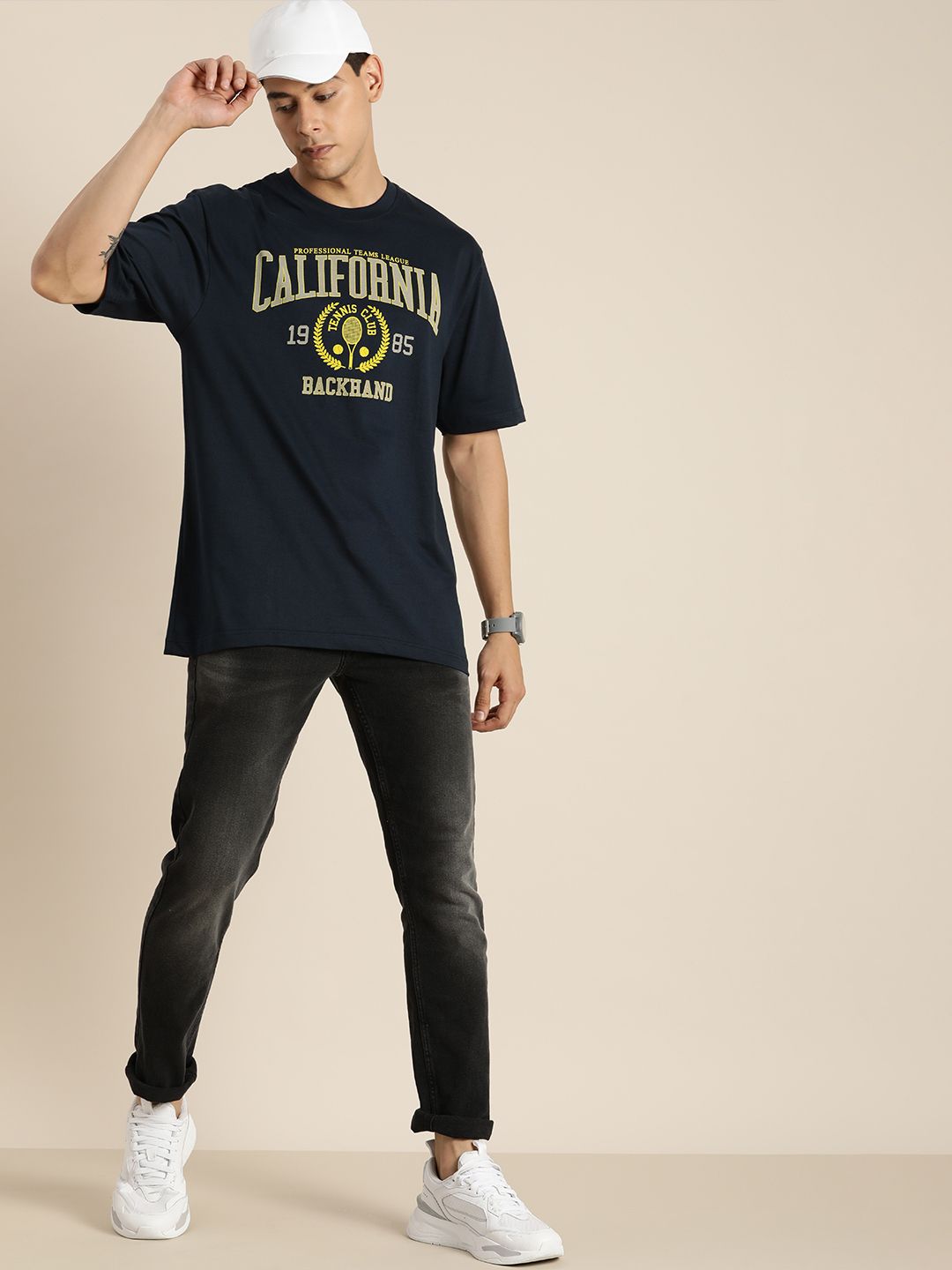 Dillinger Navy Blue Typographic Oversized T-shirt