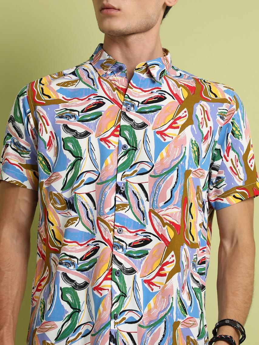 Campus Sutra Men's Rayon Abstract Foliage Shirt