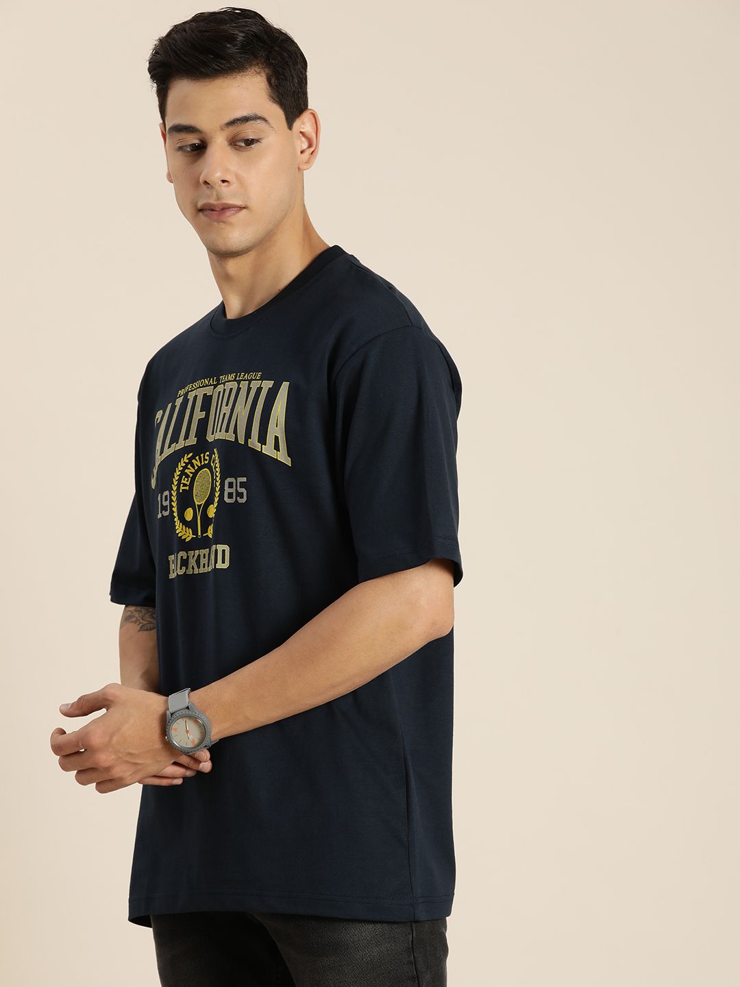 Dillinger Navy Blue Typographic Oversized T-shirt