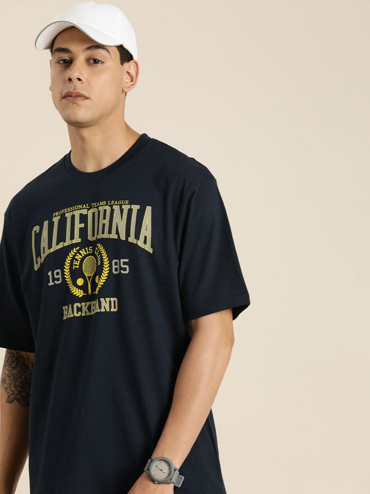 Dillinger Navy Blue Typographic Oversized T-shirt