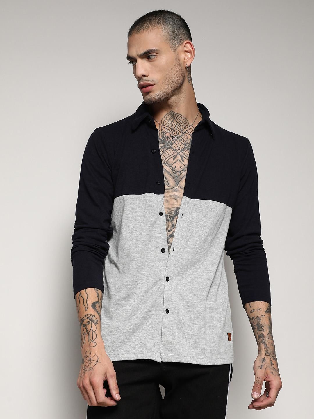 Campus Sutra Men's Cotton Contrast Panel Shirt