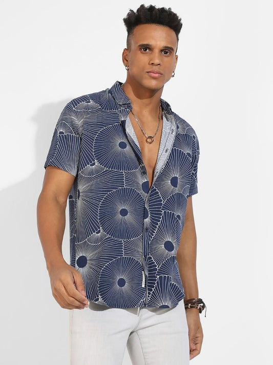 Campus Sutra Men's Rayon Mushroom Print Button Up Shirt