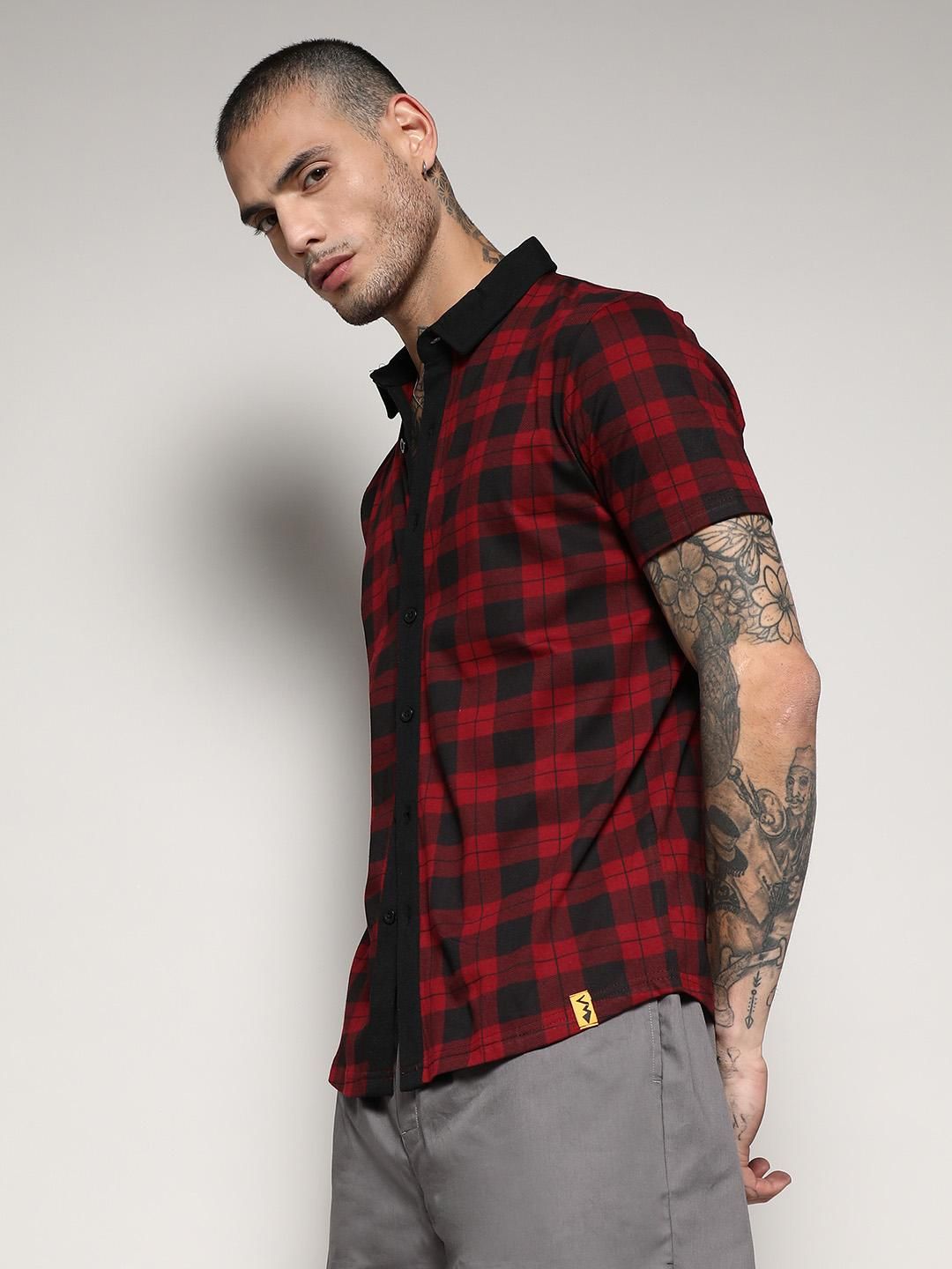 Campus Sutra Men's Red & Black Tartan Plaid Casual Shirt