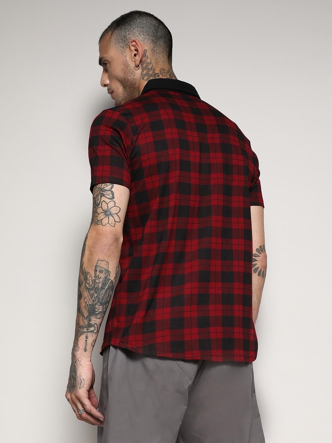 Campus Sutra Men's Red & Black Tartan Plaid Casual Shirt