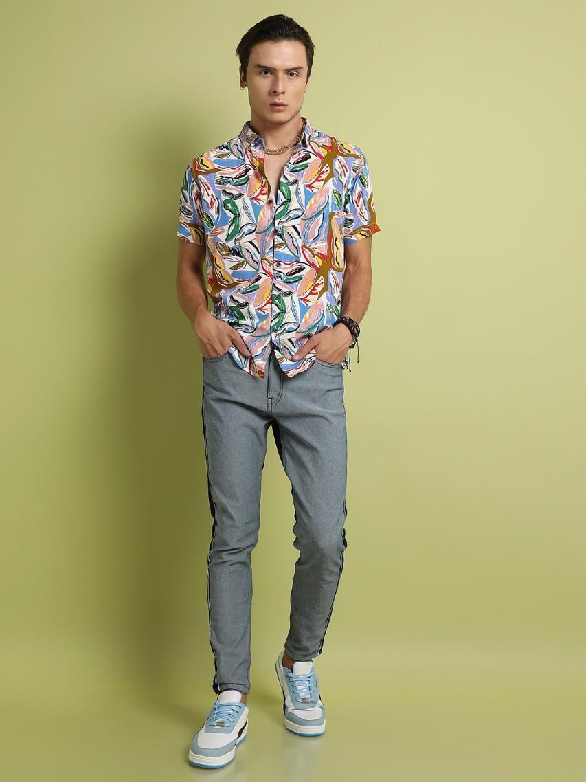 Campus Sutra Men's Rayon Abstract Foliage Shirt