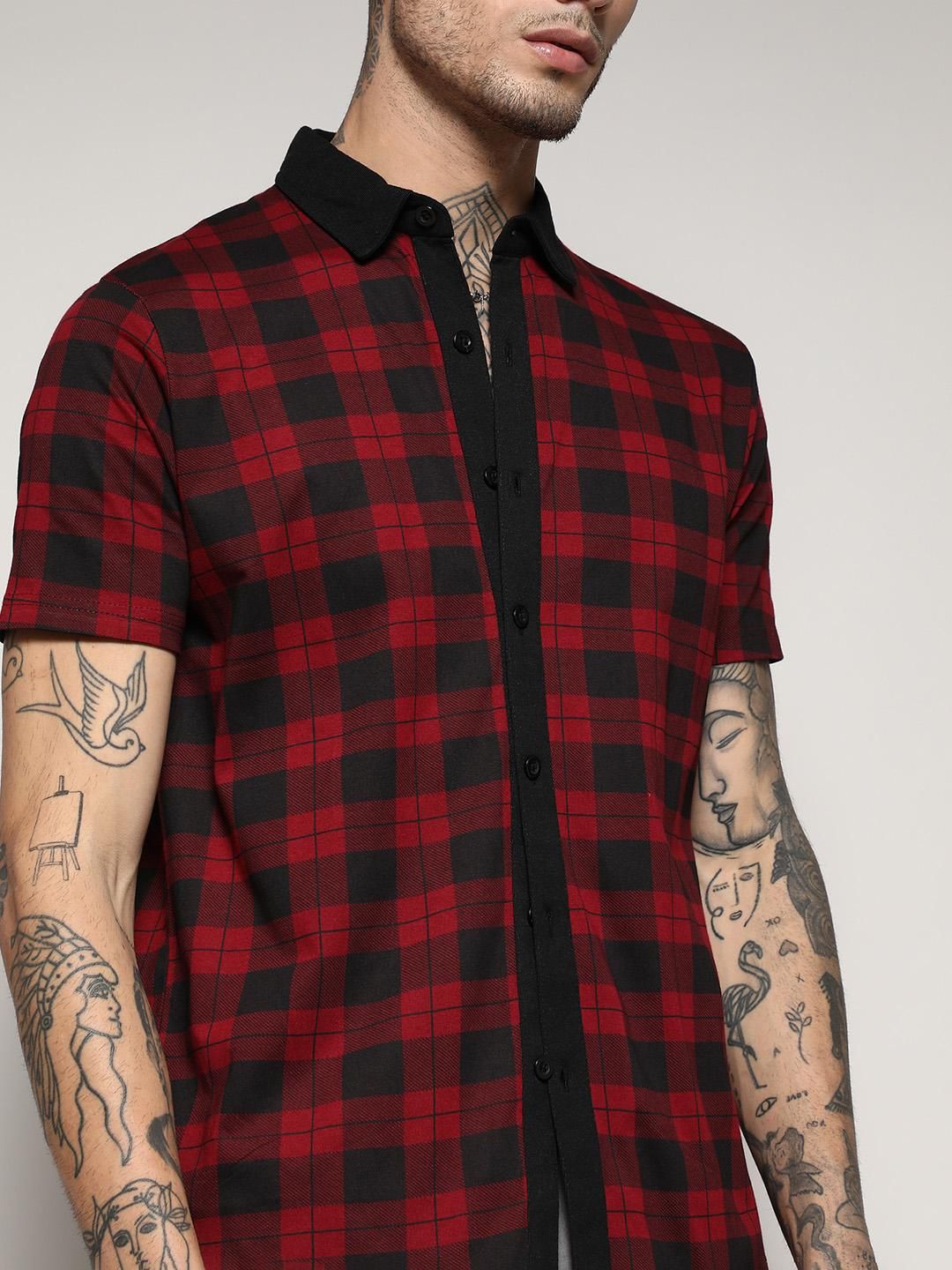 Campus Sutra Men's Red & Black Tartan Plaid Casual Shirt